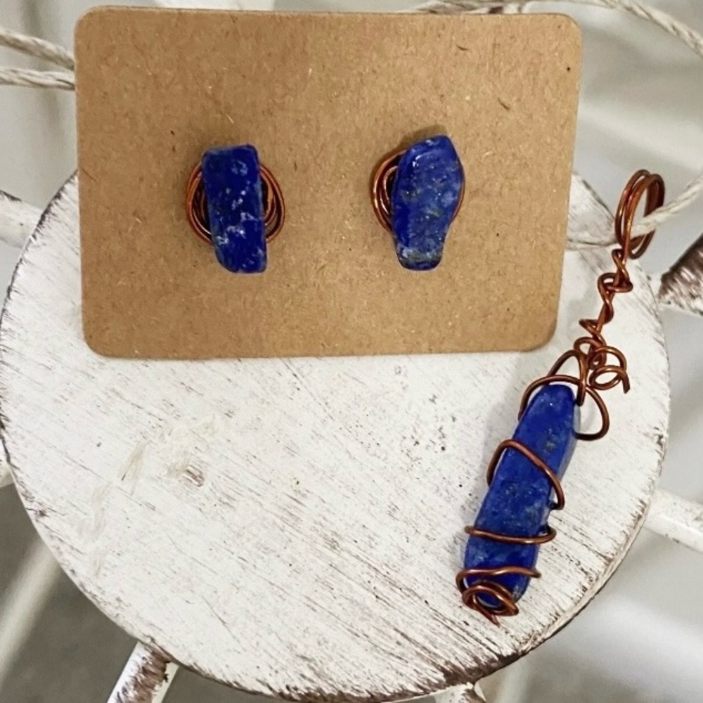 3/$40 Handcrafted Lapis Lazuli Gemstone Earrings & Necklace Set Crystal Jewelry